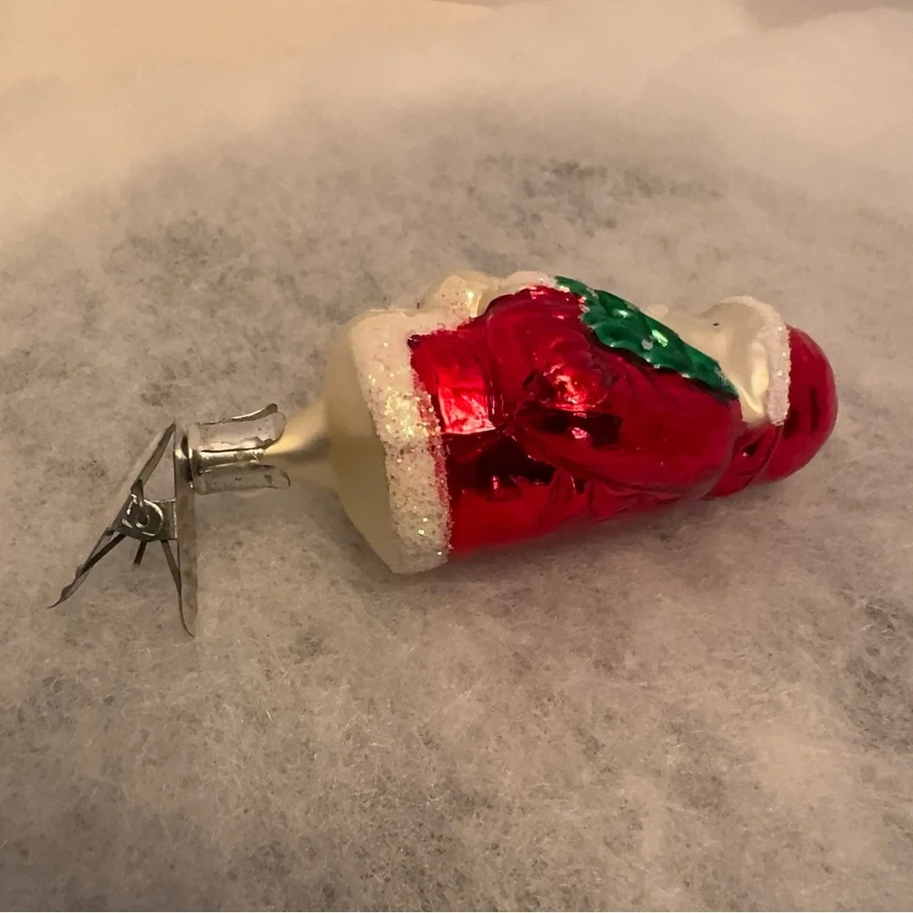 Vintage Hand Blown Red Mercury Glass Santa Claus Clip On Christmas Tree Ornament
